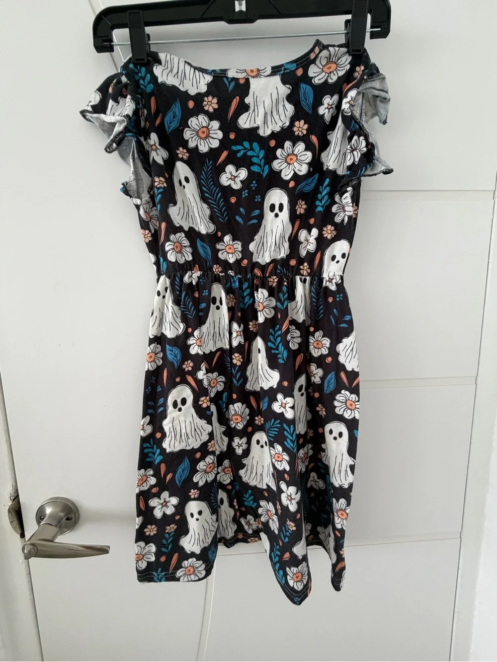 Girls Black Ghost & Floral Dress flower  spooky sweet Halloween festive